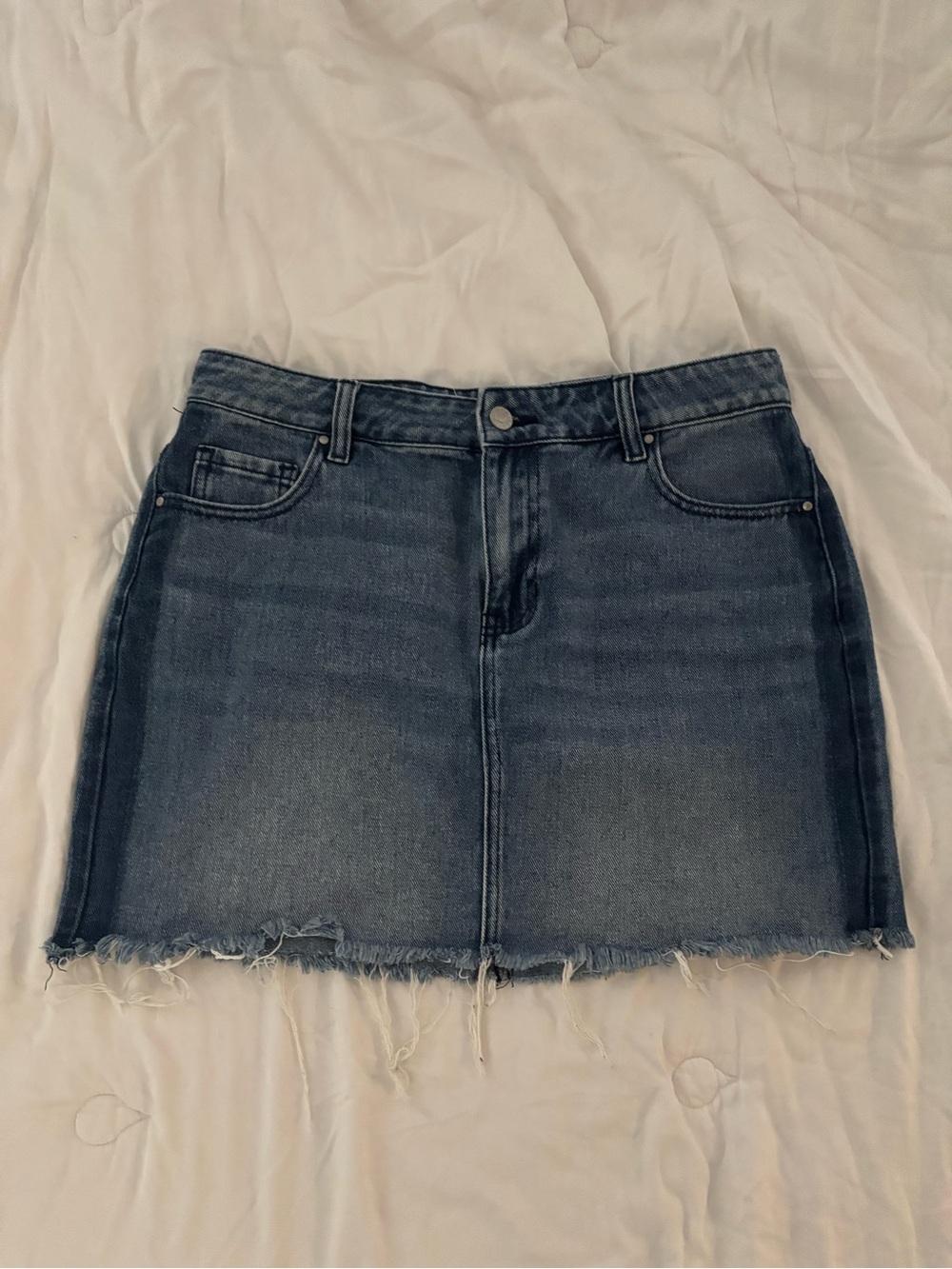 PacSun Blue Denim Frayed Hem Mini Skirt